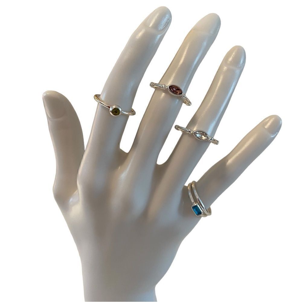 Silver Tone Multi-Stone Ring Stack in Sizes 5, 6 & 7..